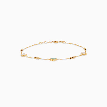 18K Yellow Gold Flower Bracelet with Mother of Pearl and Malachite – Eclat Collection
