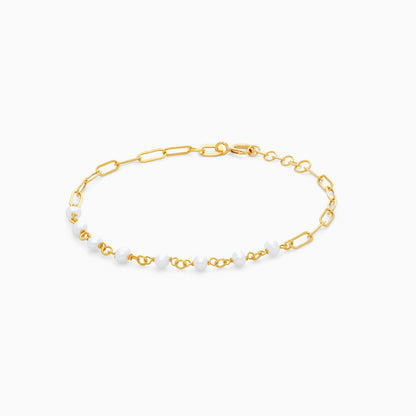 18K Yellow Gold Paperclip Pearl Bracelet