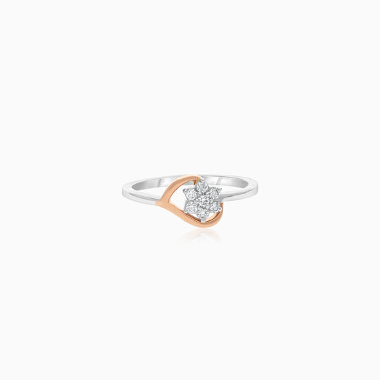 18k Rose Gold & Platinum Flower Ring with Natural Diamonds - Evara