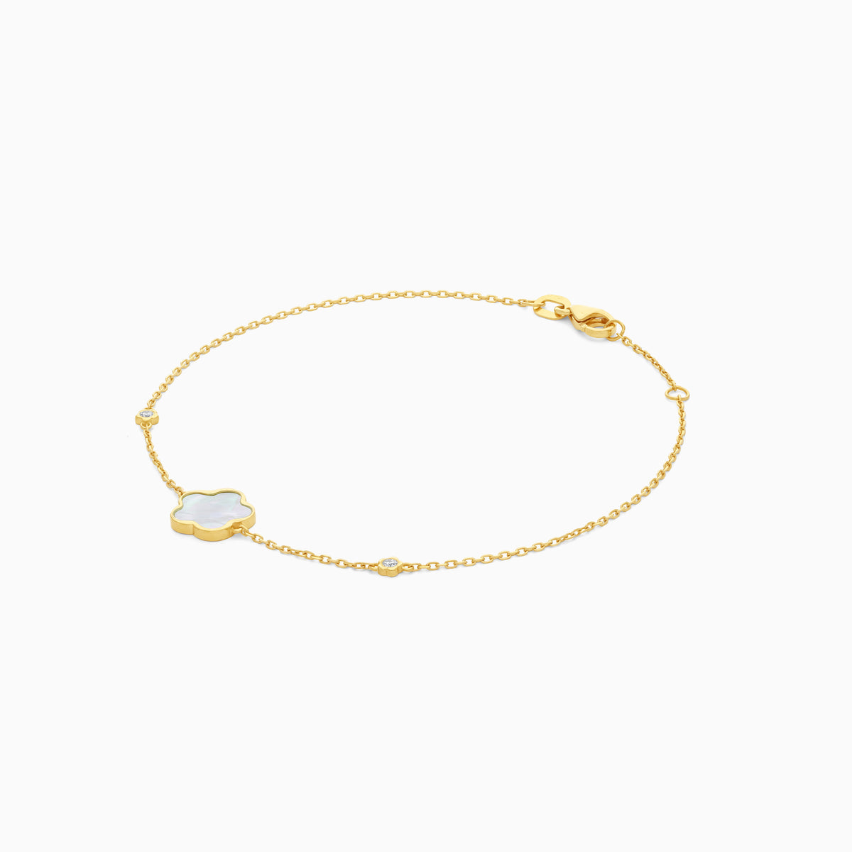 Mosaic 18k Yellow Gold Flower Bracelet with Natural Diamonds