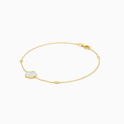 Mosaic 18k Yellow Gold Flower Bracelet with Natural Diamonds