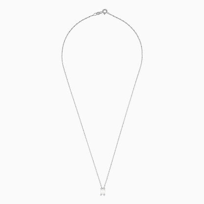 18K White Gold Necklace with Zircon single Pearl