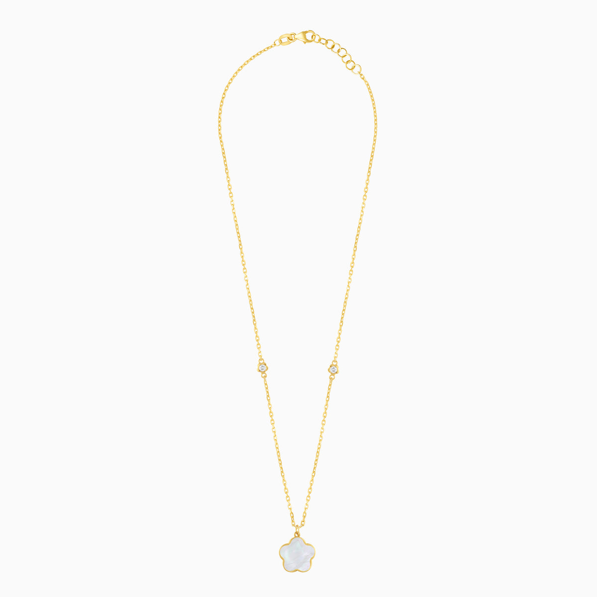 Mosaic 18k Yellow Gold Flower Necklace with Natural Diamonds