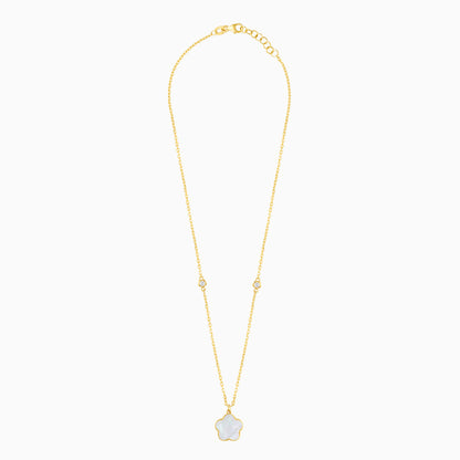 Mosaic 18k Yellow Gold Flower Necklace with Natural Diamonds