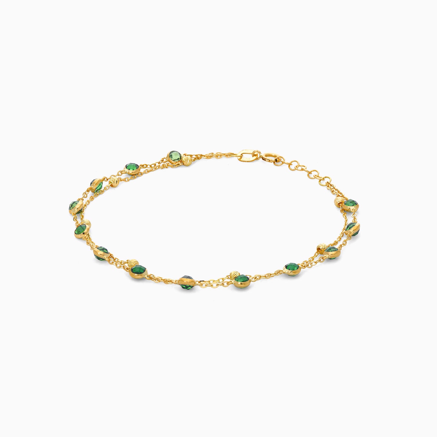 18K Yellow Gold 2 Layer Bracelet with Artificial Stones