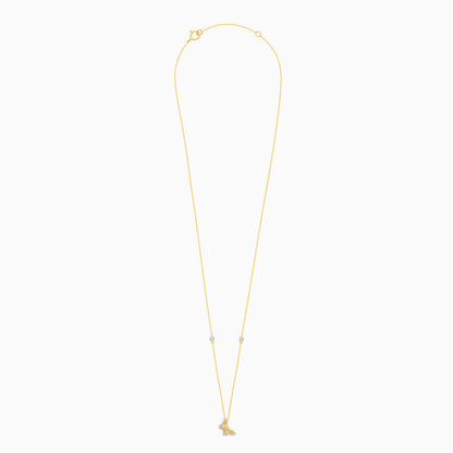 18K Yellow Gold Butterfly Shape Necklace with Natural Diamonds - Farfalla