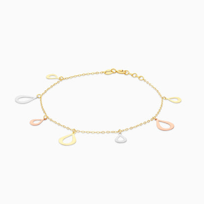 18K Gold Tri-Colour with 2 sizes of Almond Shape Charm Bracelet