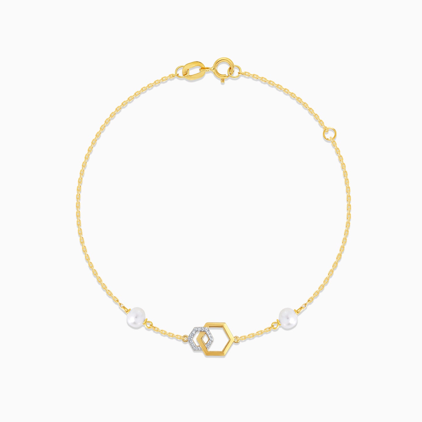 Danah 18k Yellow Gold Hexagon Diamonds and Pearl Bracelet