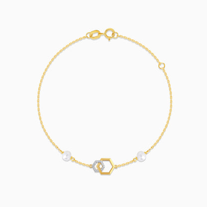 Danah 18k Yellow Gold Hexagon Diamonds and Pearl Bracelet