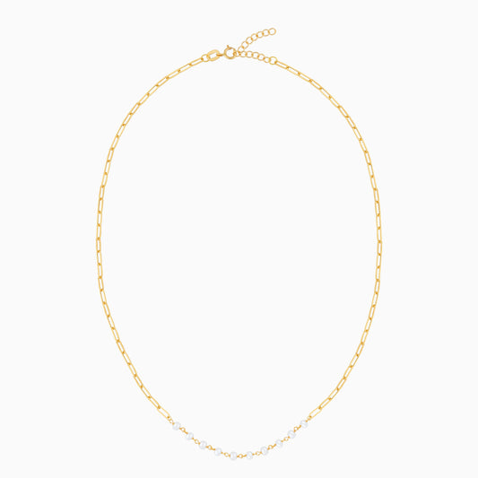 18K Yellow Gold Paperclip Pearl Choker