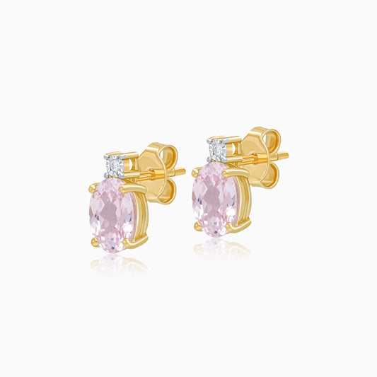 18K Yellow Gold Rose quartz stud Earrings featuring a stunning Natural Diamonds | Colour Classic