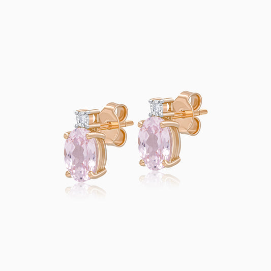 18K Rose Gold with Rose quartz stud Earrings featuring a stunning Natural Diamonds | Colour Classic