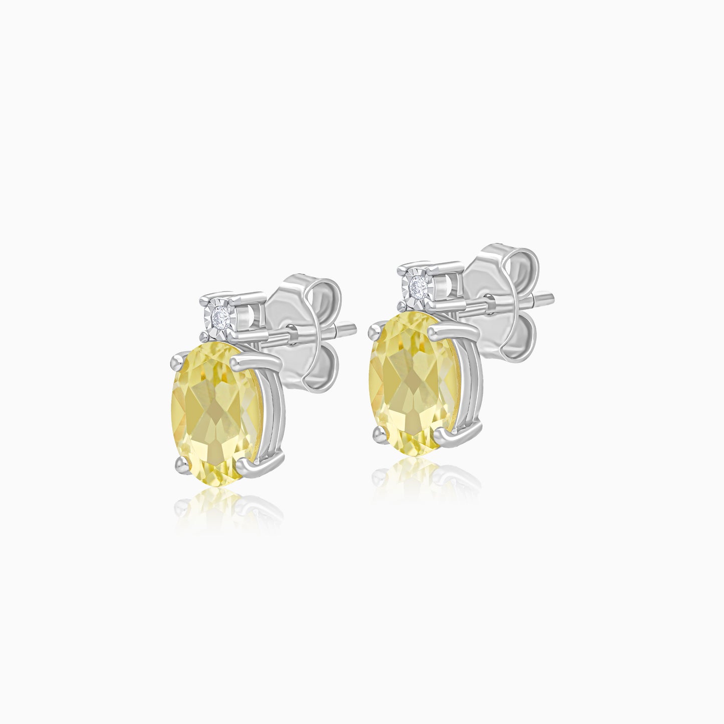 Lemon Quartz & Natural Diamond Pair of Earrings