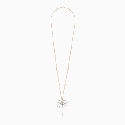 سلسلة من الذهب الوردي عيار 18 قيراطًا مع قلادة على شكل شجرة نخيل "60 مم" مزينة بألماس طبيعي | مجموعة النخلة