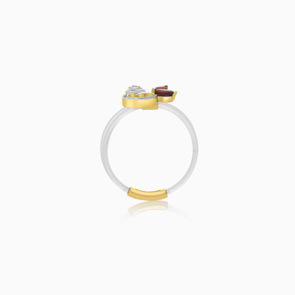18K Gold Ring "Ghayn" Letter with Natural Diamonds and Gemstones - Floats Collection