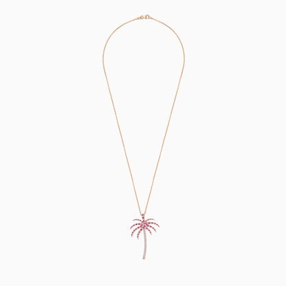 18K Rose Gold Chain with Palm Tree-Shaped Pendant (40mm) Decorated with Natural Diamond and Red Ruby | Al Nakhla Collection