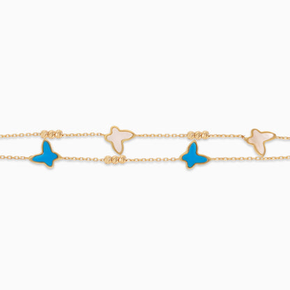 18K Yellow Gold Double-Layer Butterfly Bracelet with Mother of Pearl and Turquoise – Eclat Collection