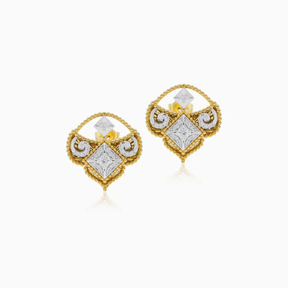 18k Yellow  and white Gold Diamond-Studded Earrings I Shnaf Collection