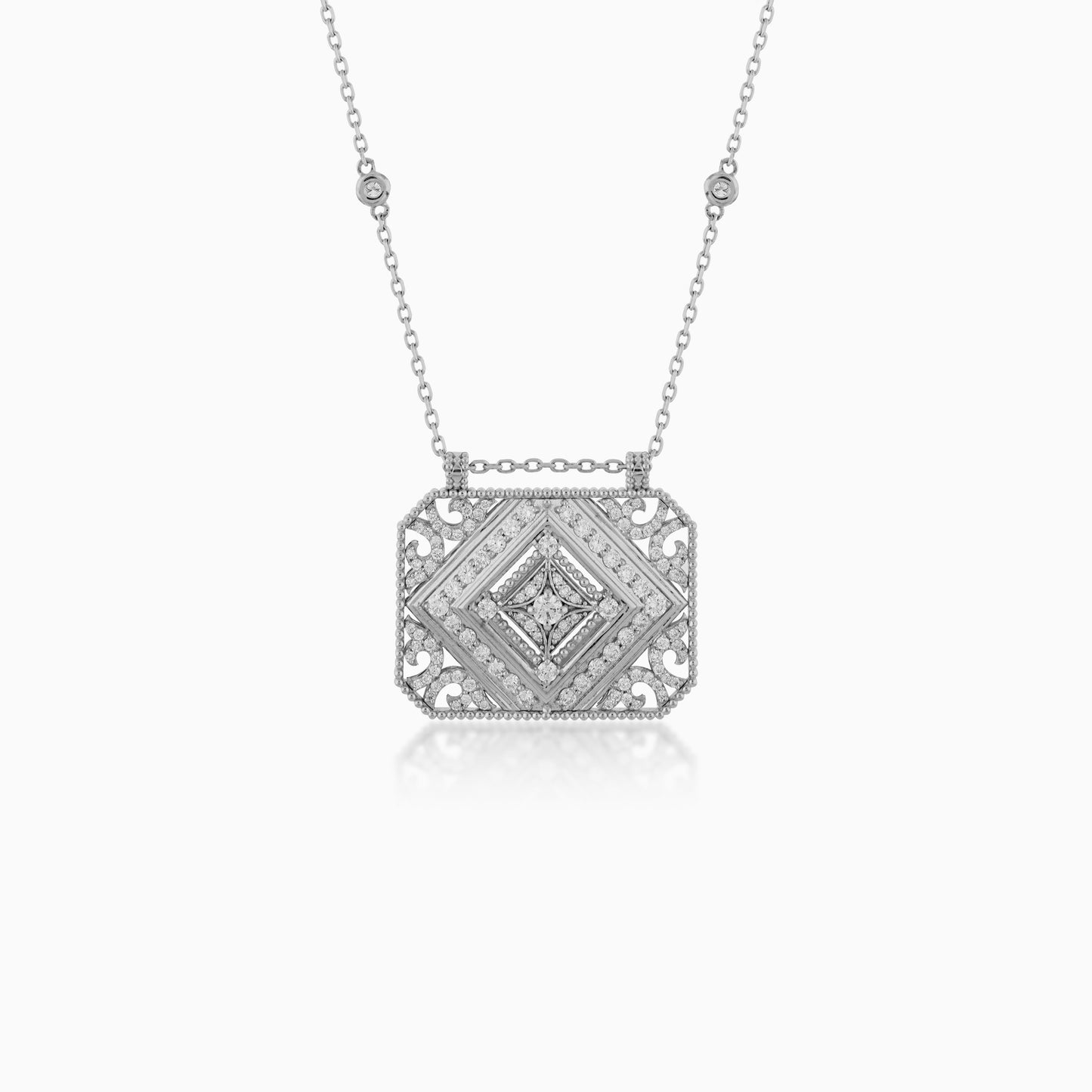 18k White Gold Necklace with Natural Diamond Stones -  Shnaf Diamond Collection