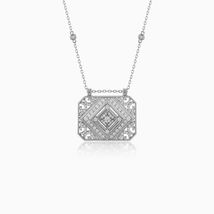 18k White Gold Necklace with Natural Diamond Stones -  Shnaf Diamond Collection
