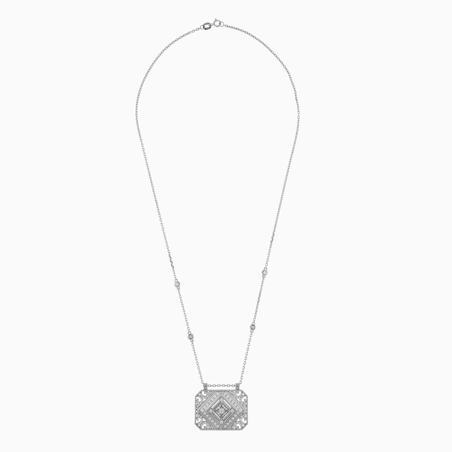 18k White Gold Necklace with Natural Diamond Stones -  Shnaf Diamond Collection