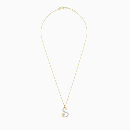 18k Yellow Gold 'S' Letter Necklace With Natural Diamond & Pearl | Alpha Collection