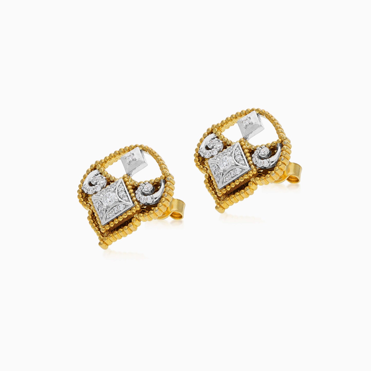 18k Yellow  and white Gold Diamond-Studded Earrings I Shnaf Collection