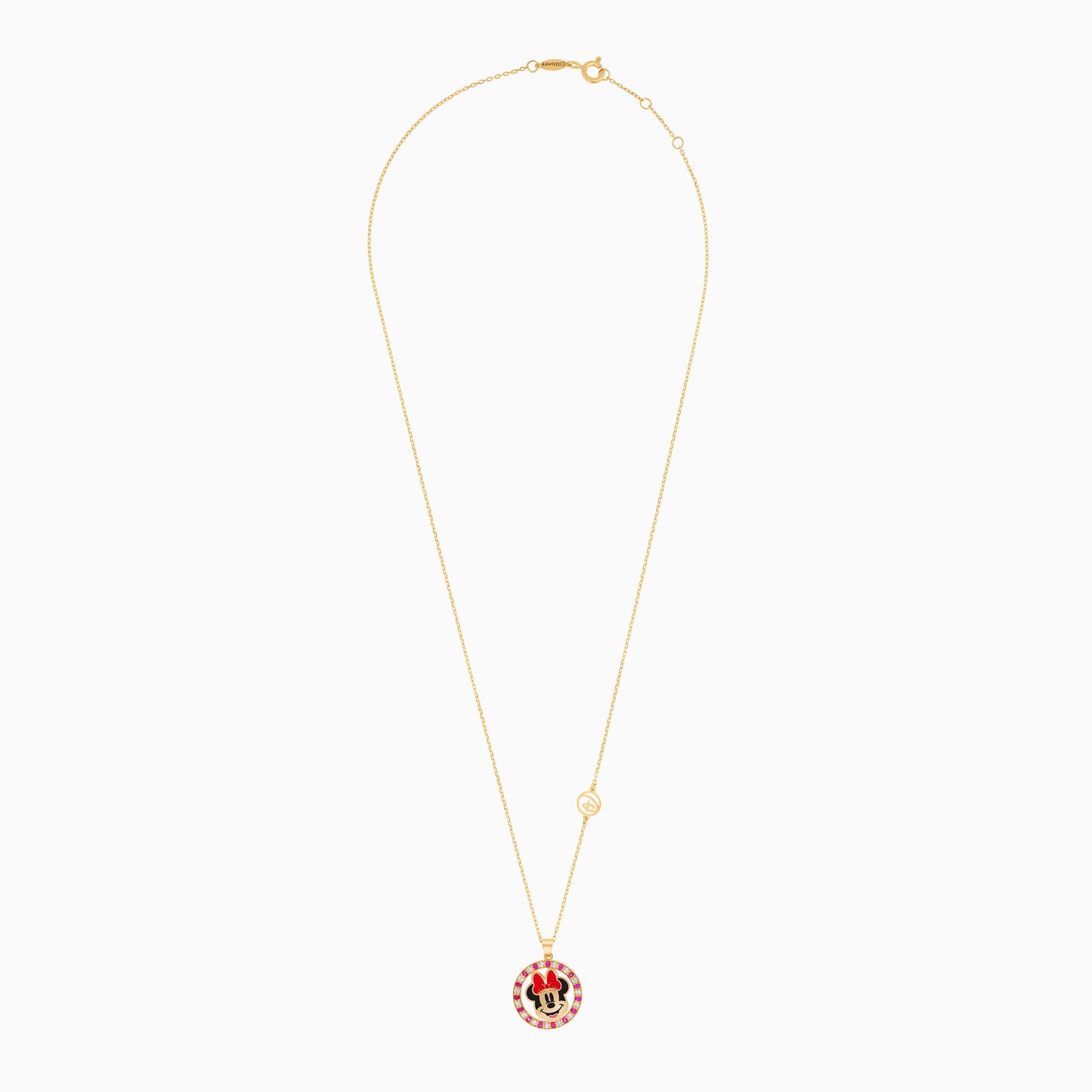 Disney- Mickey & Friends- 18 KT Yellow Gold- Mini Mouse Face- Necklace studded with Natural diamonds, Precious color stones & Enamels