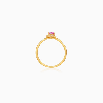 Valentine Ring 18k Yellow Gold Pink Topaz & Natural Diamond