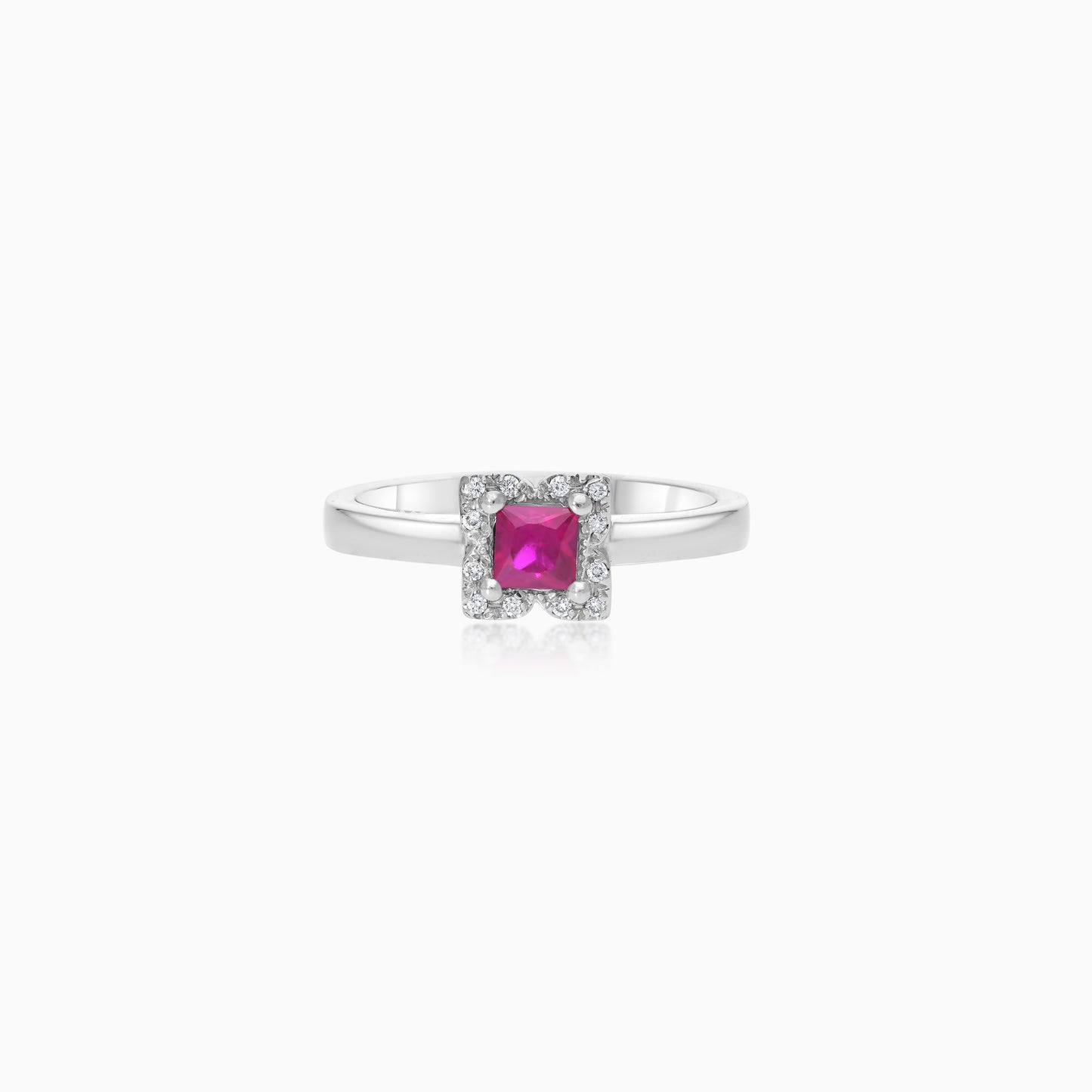 Colour 18K White Gold Natural Ruby and Diamonds Ring