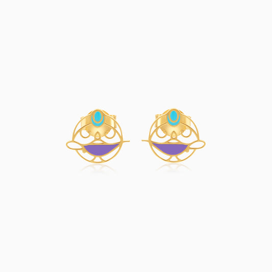 Disney Princess Jasmine Enamel 18k Yellow Gold Earrings