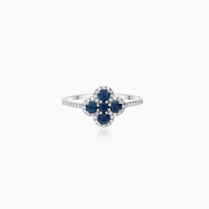 Coloure 18K White Gold Sapphire and Natural Diamonds Flower Shape Ring