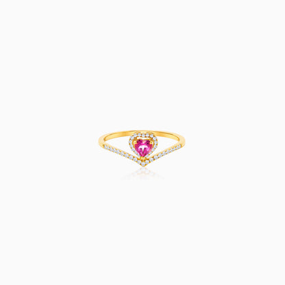 Valentine Ring 18k Yellow Gold Pink Topaz & Natural Diamond