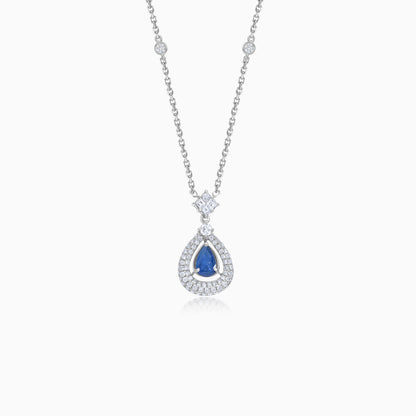 Coloure 18k White Gold Sapphire and Natural Diamond Almond shape Necklace