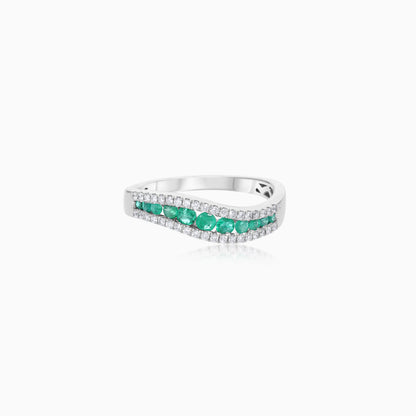 Coloure 18K White Gold Emerald and Natural Diamonds Ring