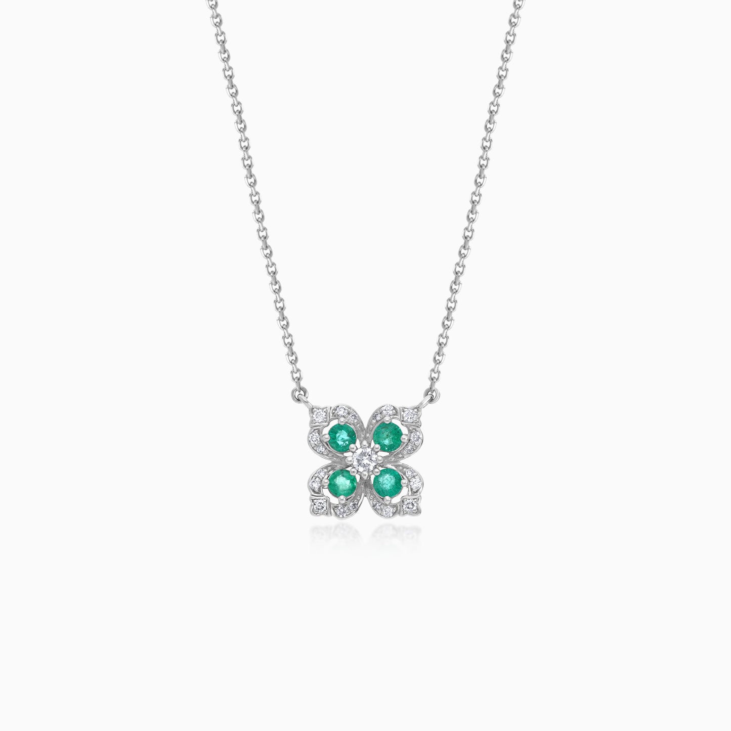 Coloure 18k White Gold Emerald and Natural Diamonds Necklace