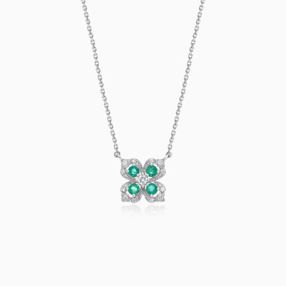 Coloure 18k White Gold Emerald and Natural Diamonds Necklace