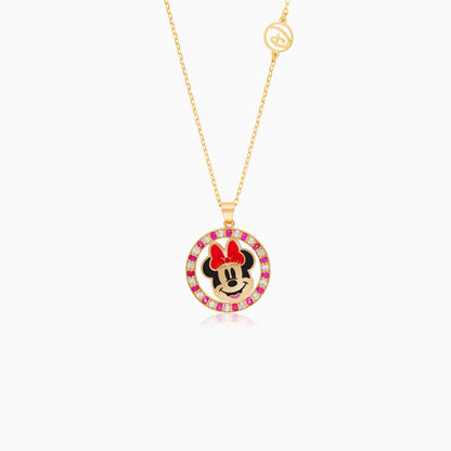 Disney- Mickey & Friends- 18 KT Yellow Gold- Mini Mouse Face- Necklace studded with Natural diamonds, Precious color stones & Enamels