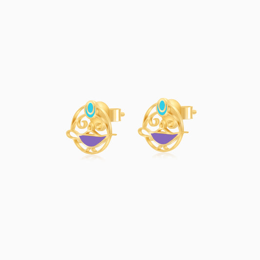Disney Princess Jasmine Enamel 18k Yellow Gold Earrings