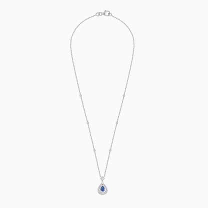 Coloure 18k White Gold Sapphire and Natural Diamond Almond shape Necklace