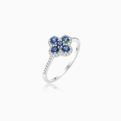 Coloure 18K White Gold Sapphire and Natural Diamonds Flower Shape Ring