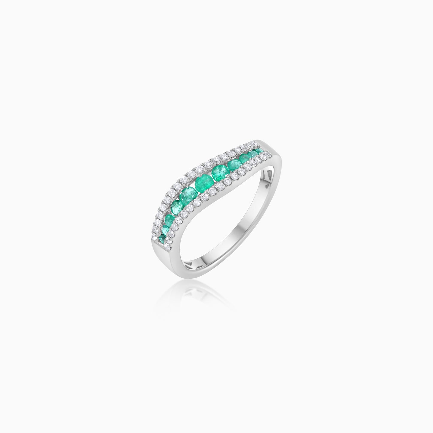 Coloure 18K White Gold Emerald and Natural Diamonds Ring