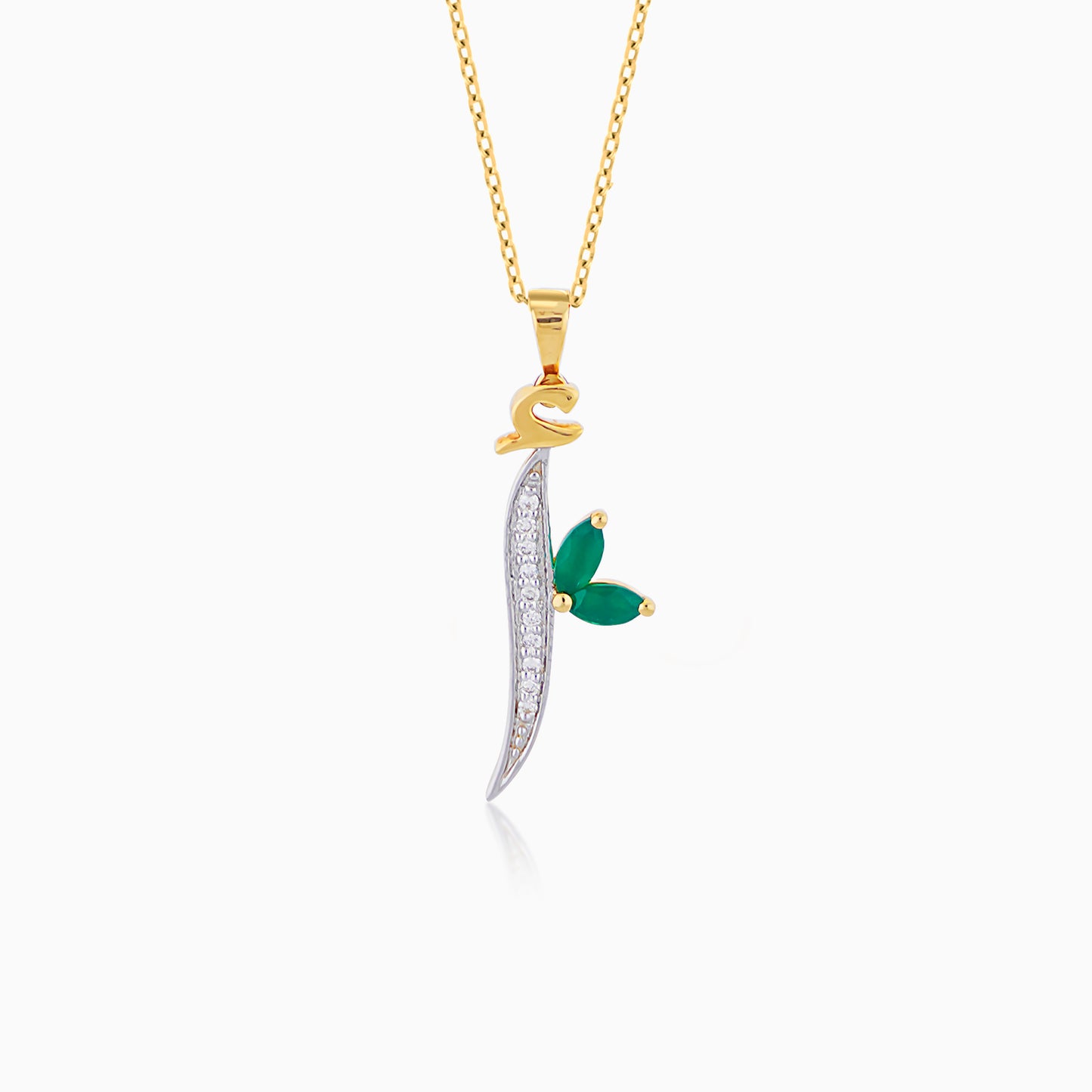Horoufi 18k Yellow Gold 'ALIF' Letter Diamonds and Gems Necklace