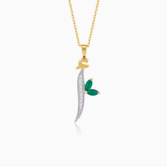 Horoufi 18k Yellow Gold 'ALIF' Letter Diamonds and Gems Necklace