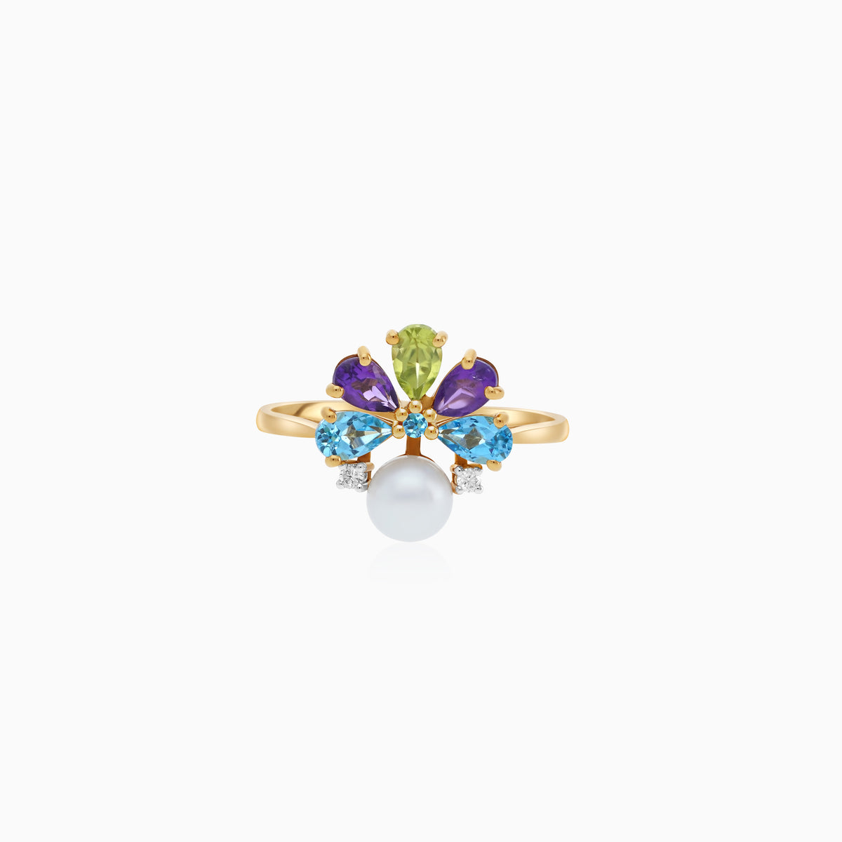 Danah 18K Yellow Gold Gemstone and Pearl Flower Ring