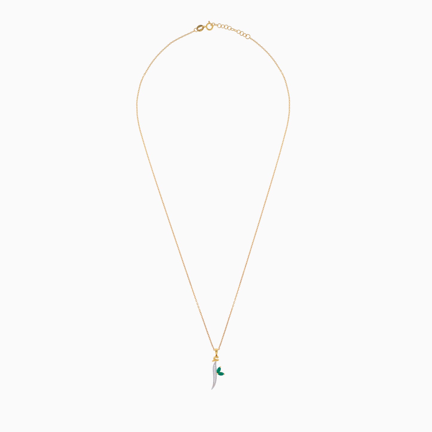 Horoufi 18k Yellow Gold 'ALIF' Letter Diamonds and Gems Necklace