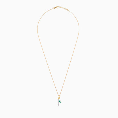 Horoufi 18k Yellow Gold 'ALIF' Letter Diamonds and Gems Necklace