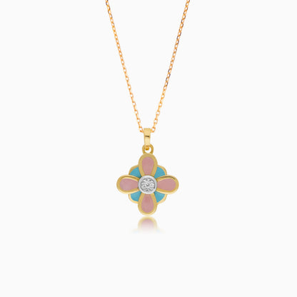 18k Yellow Gold Necklace with Enamel Flower Pendant Decorated with a Natural Diamond | Dalia Kids Collection
