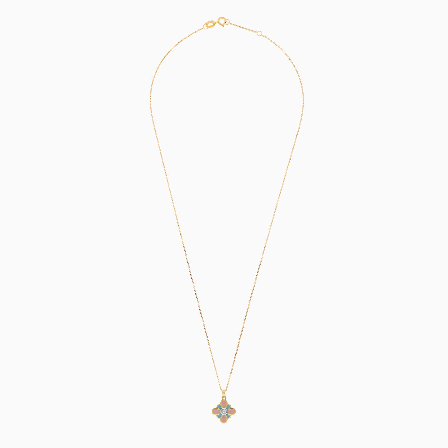 18k Yellow Gold Necklace with Enamel Flower Pendant Decorated with a Natural Diamond | Dalia Kids Collection