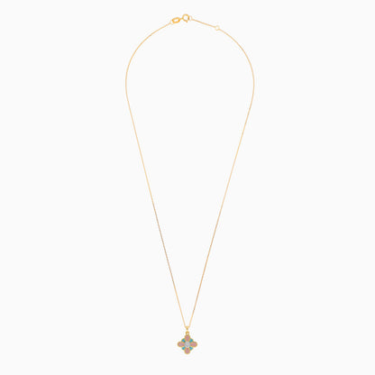 18k Yellow Gold Necklace with Enamel Flower Pendant Decorated with a Natural Diamond | Dalia Kids Collection